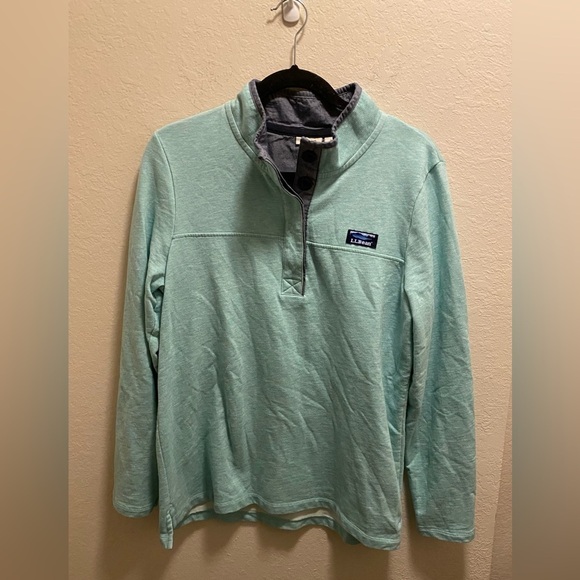 LL Bean Women’s Soft Cotton Rugby Pullover in Aqua. - Picture 1 of 7